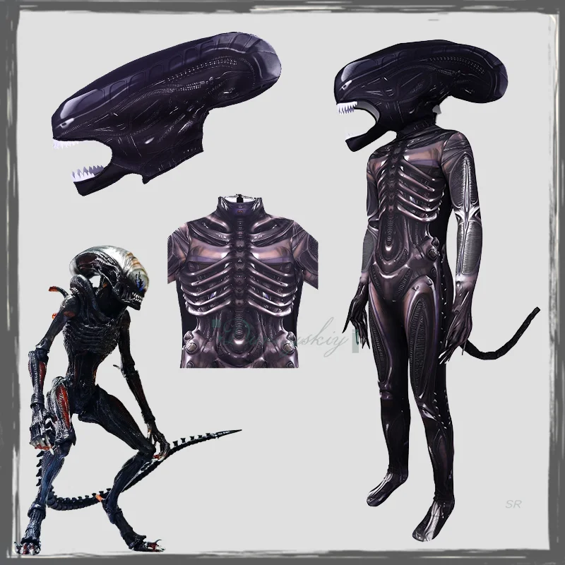 

Костюмы боди с 3D принтом Alien Xenomorph - страшные наряды Alien Romulus, маска, фильм ужасов, косплей для детей и взрослых, Хэллоуин
