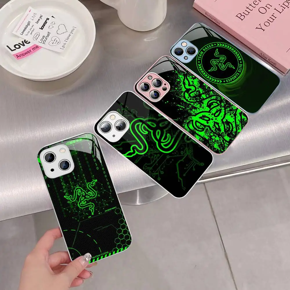 

Gaming Brand R-Razer For IPhone 14 13 12 Mini 11 Pro XS Max X XR 14 Plus Tempered Glass Cover