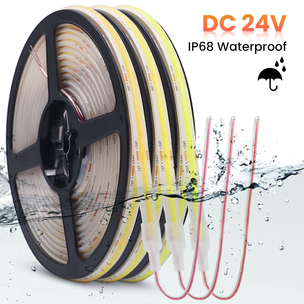 12V 24V COB LED Strip IP68 Waterproof Flexible LED Strip Light for Outdoor Swimming Pool 320LEDs FOB COB Lights Indoor Decor