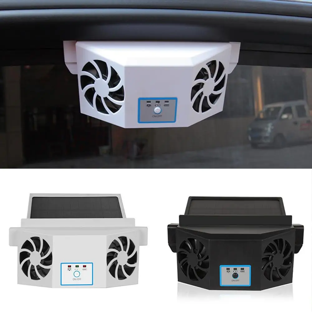 Dual Fan Solar Car Ventilator Windshield Mount Auto Heat Extraction Cooler Solar Energy Car Interior Cooling Exhaust Fan