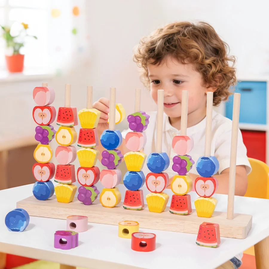 Montessori Wooden Toys Color Shape Matching Puzzle Game Colorful Beaded Color Cognition Early Educational Toys Gift for Children
