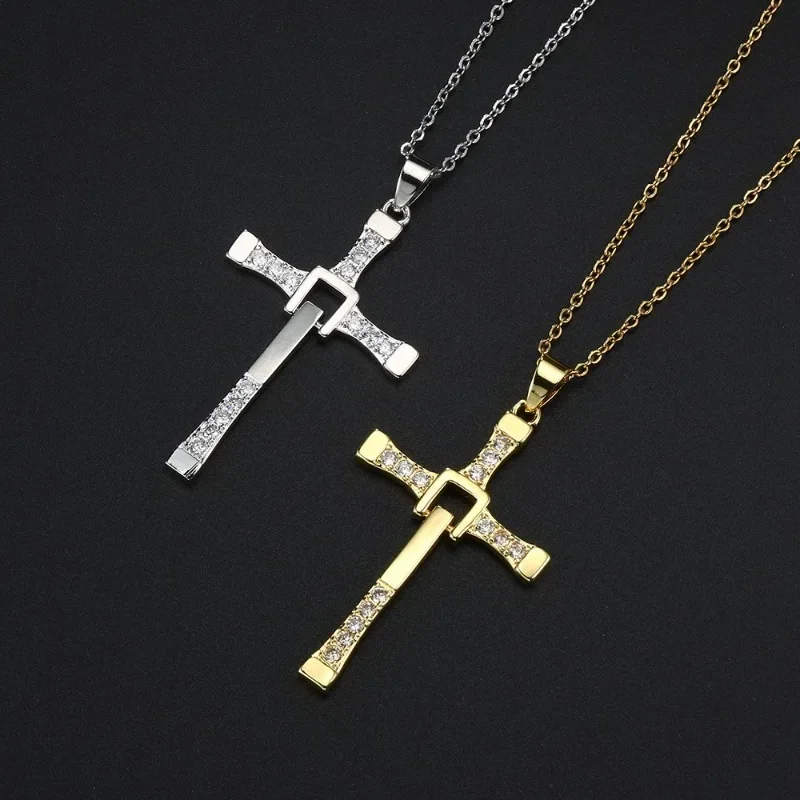 

Explosive Cross Pendant with Personalized Design Copper Inlaid Zircon Necklace Simple and Fashionable Hip-hop Trendy Accessory