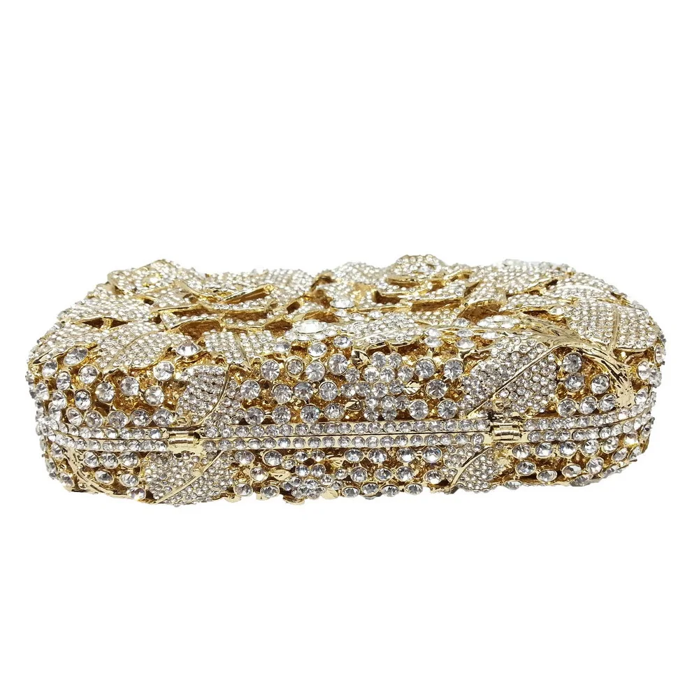 Boutique De FGG (in stock) Women Flower Clutch Evening Bags Wedding Party Bridal Crystal Bags Rhinestone Handbags and Purses