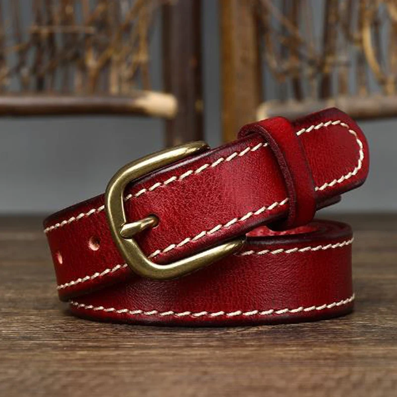 Western Retro Thick Line Design Cow Leather Women Thin Belt Fashion Genuine Leather Pin Buckle With Jeans Dress Female Belt