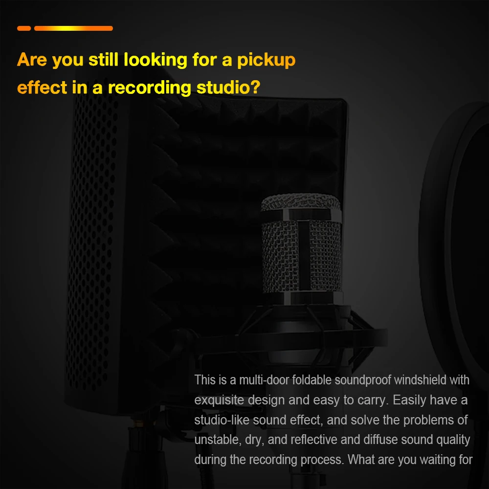 Microphone Isolation Shield 3 Panel Curved Surface Wind Screen Foldable 3/8 and 5/8 Threaded Absorbing Foam for Recording Studio