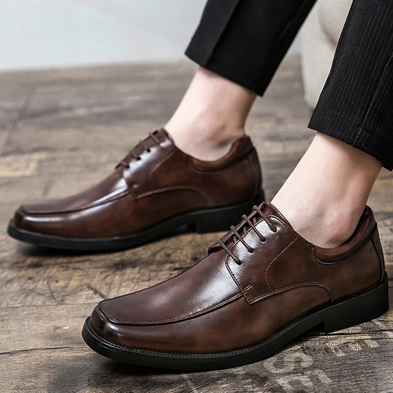 

High Quality Square Toe Men's Dress Leather Shoes Classic Office Social Leather Shoes For Men Casual Business Party Shoes Male