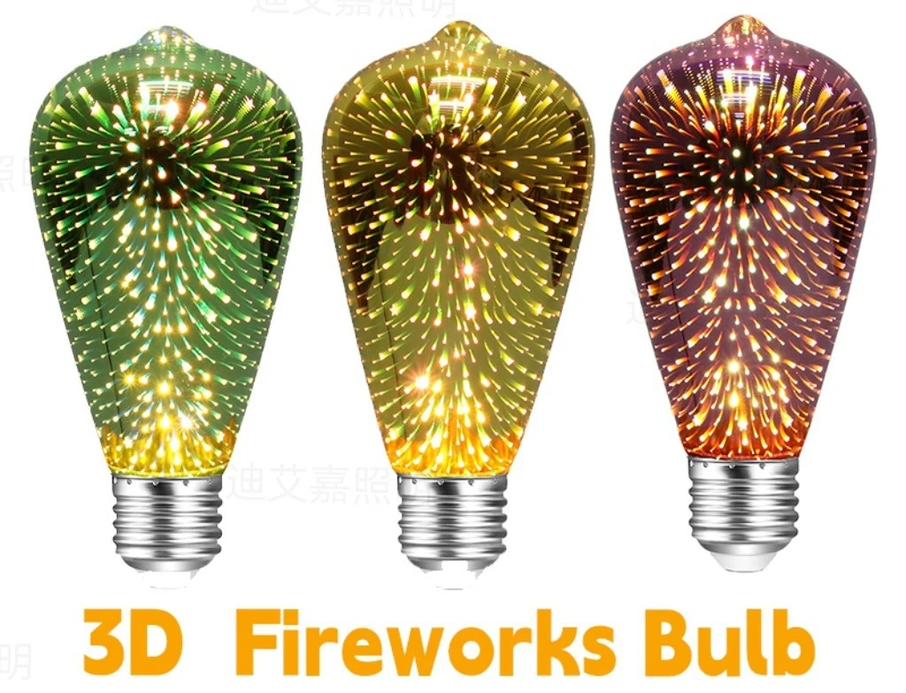 Edison LED Light Bulb 3D ST64 85-265V 4W-8W Colorful Decoration, Retro Lamp Vintage Yellow Red Green Christmas Night Light
