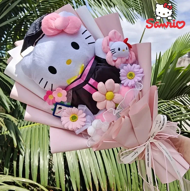 Cartoon Hello Kitty Sanrio Bouquet My Melody Kuromi Cinnamoroll With Gradation Hat Handmade Girls Valentine's Day Gradation Gift