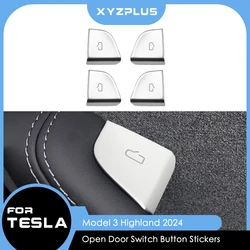 4Pcs Door Button Decoration Sticker For Tesla Model 3 Highland 2024 ABS Door Switch Patch Decals Trim Car Interior Accessories