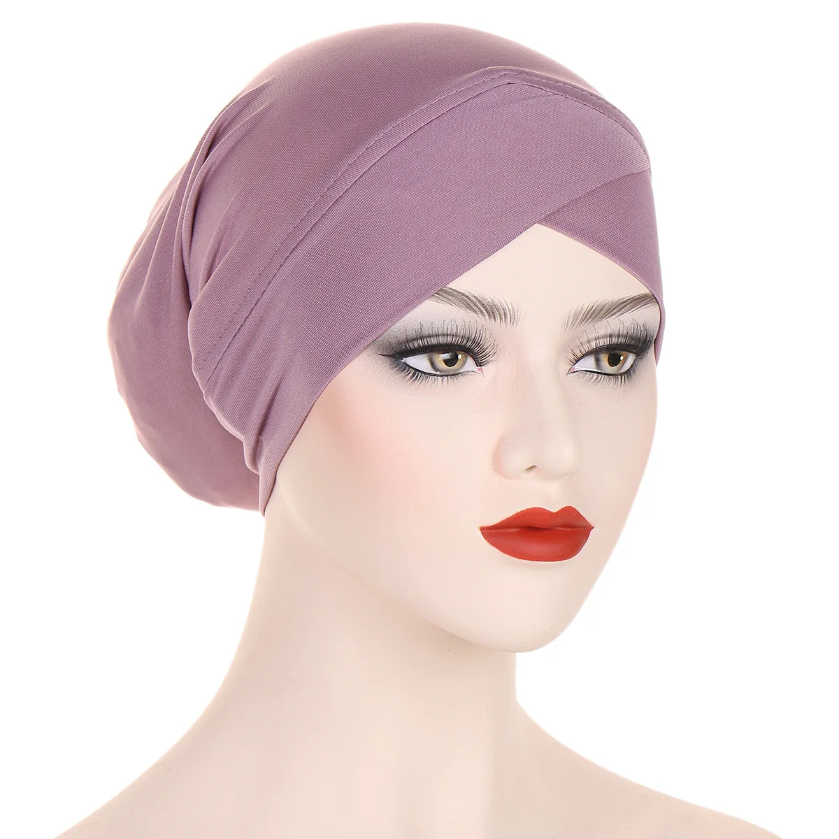 Solid Color Forehead Cross Women Turban Elastic Musilim Hijab Cap Islamic Women Ramadan Clothing Headwrap