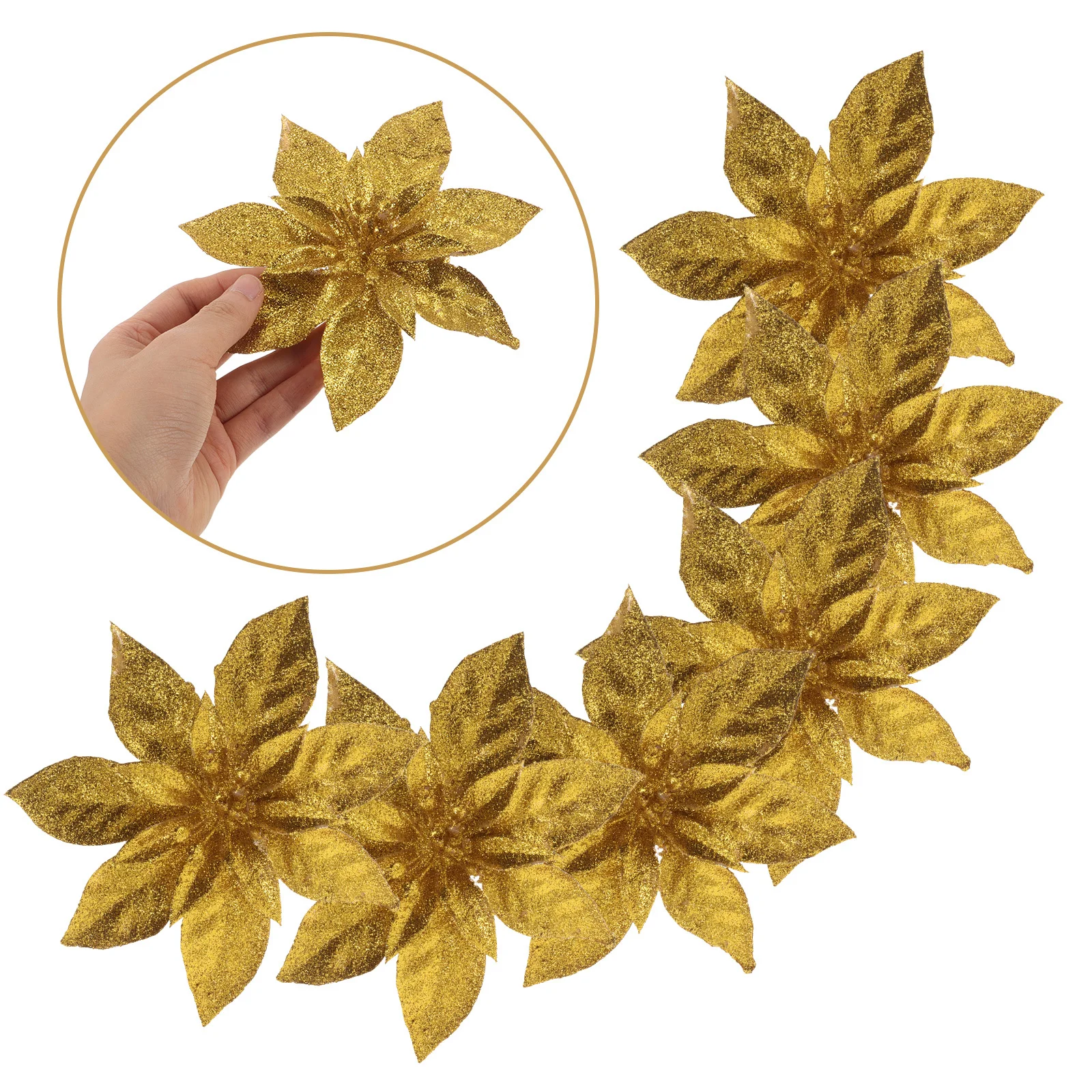 

12Pcs Glitter Poinsettia Christmas Ornaments Artificial Flowers for Tree Wreath Garland Xmas Holiday Decor Christmas Flowers