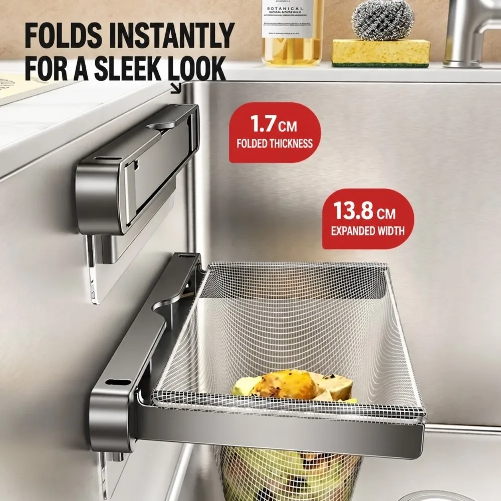 Stainless Steel Sink Strainer Holder Wall Mounted Disposable Filter Mesh Kitchen Sink Filter Holder Foldable