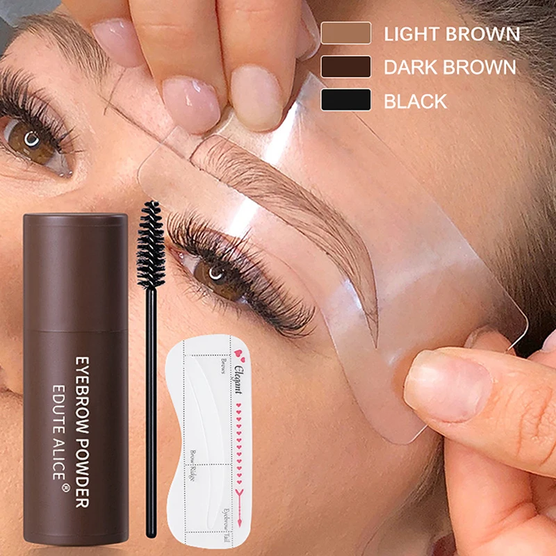 Eyebrow Stamp Kit Brow Powder Stamp Waterproof Makeup With 10 Reusable Eyebrow Stencils With 2 Brush Long Lasting For Gift