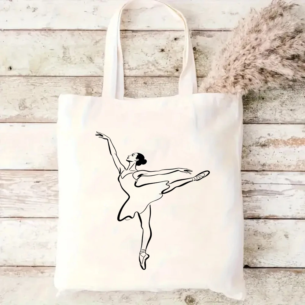 Elegant Back View Ballerina Sketch Print Canvas Tote Bag Stylish Carry Bag For Dance Practice And Weekend Casual Outings Use