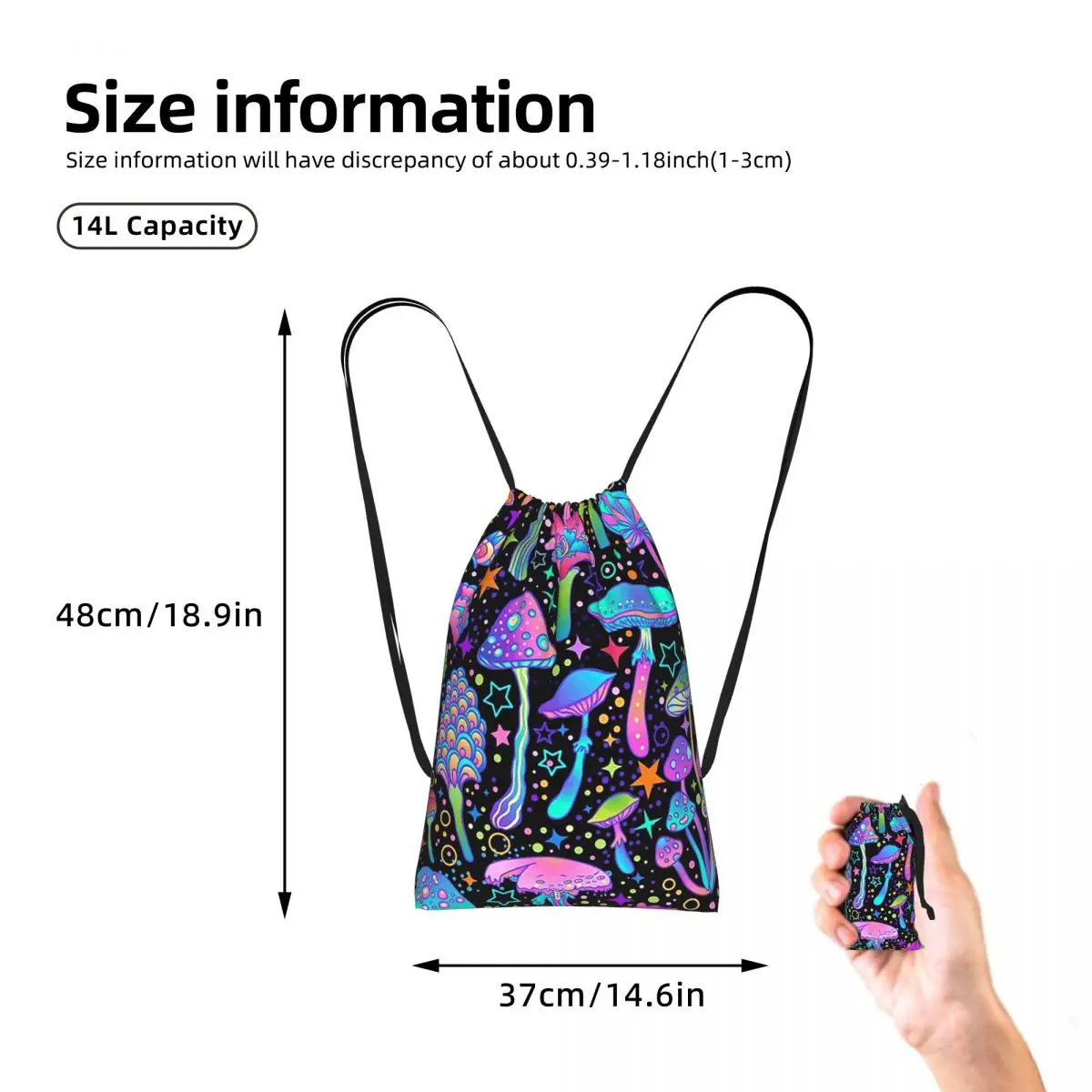 Psychedelic Magic Mushrooms Print Lava Drawstring Backpack Sports Gym Bag Lightweight Foldable Storage Drawstring Bag Men Women