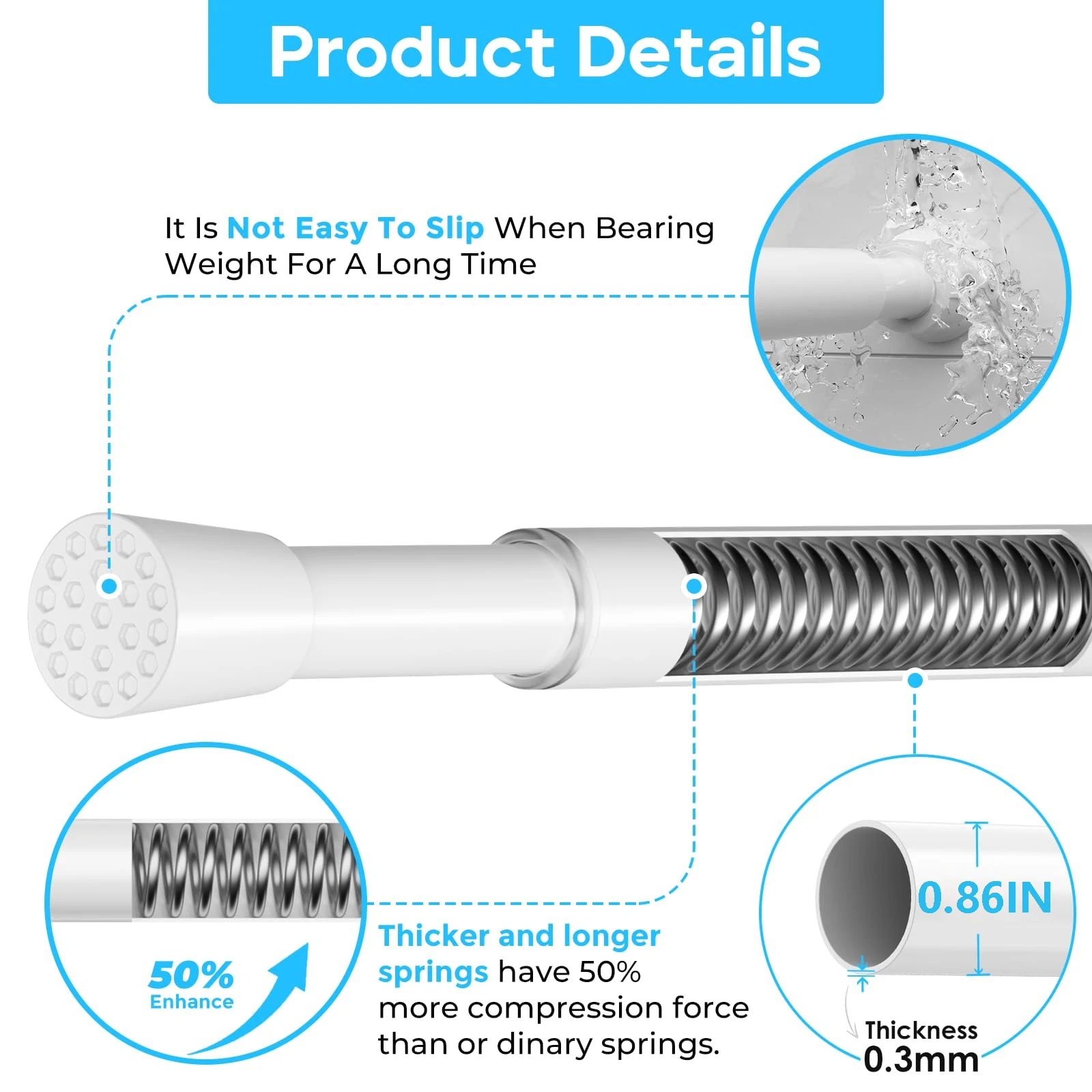 40-70cm Adjustable Metal Curtain Rod Spring Loaded Extendable Telescopic Poles for Bathroom Bar Shower No Drilling Hanging Rods