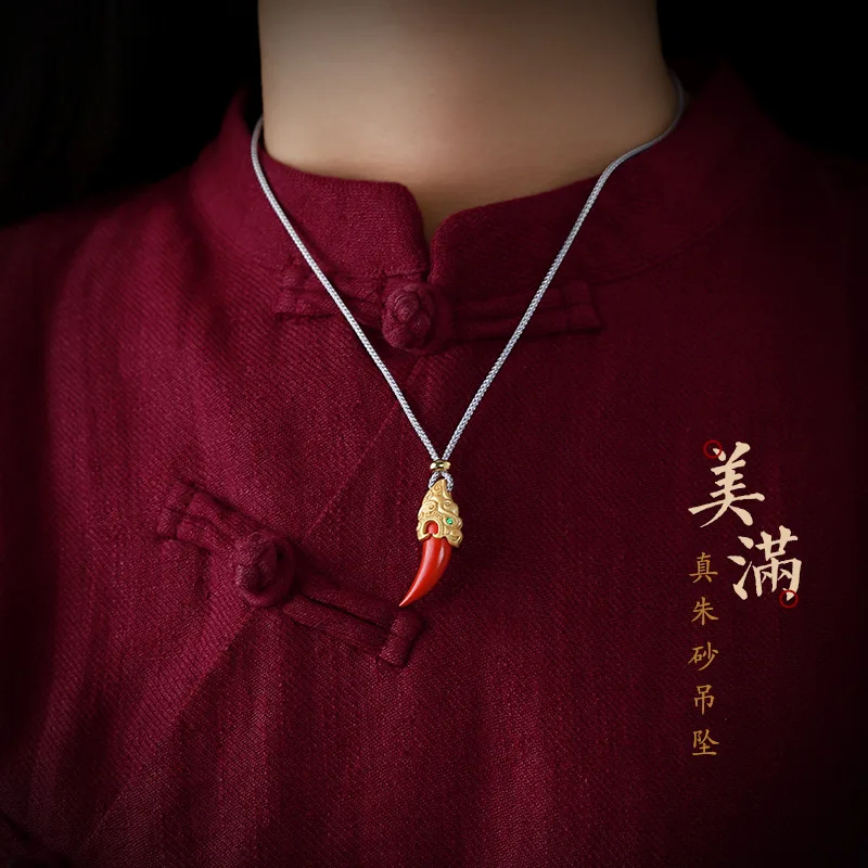 S925 الفضة البطانة الذئب الأسنان الرجال قلادة قلادة النساء #3