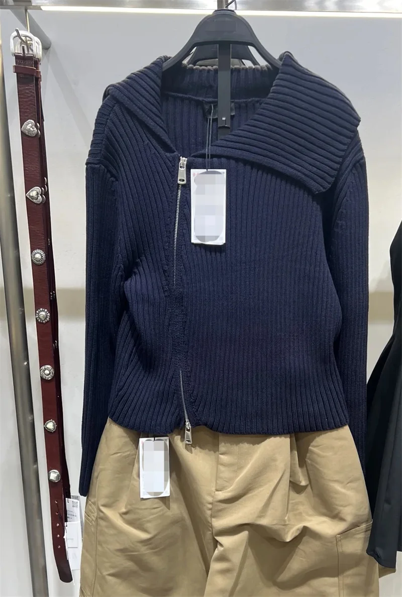 سترة نسائية مع سحاب وياقة مضلعة، تصميم أنيق غير منتظم لملابس الخريف غير الرسمية #6