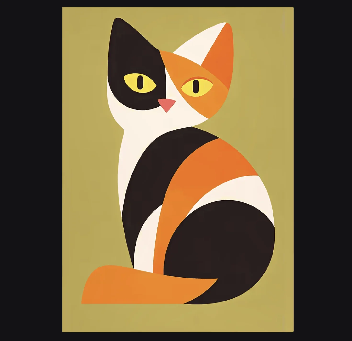 1pc frameless Canvas Painting Geometric Calico Cat Wall Art Canvas Prints Poster, Minimalist Animal Decor For Living Room Bedroo