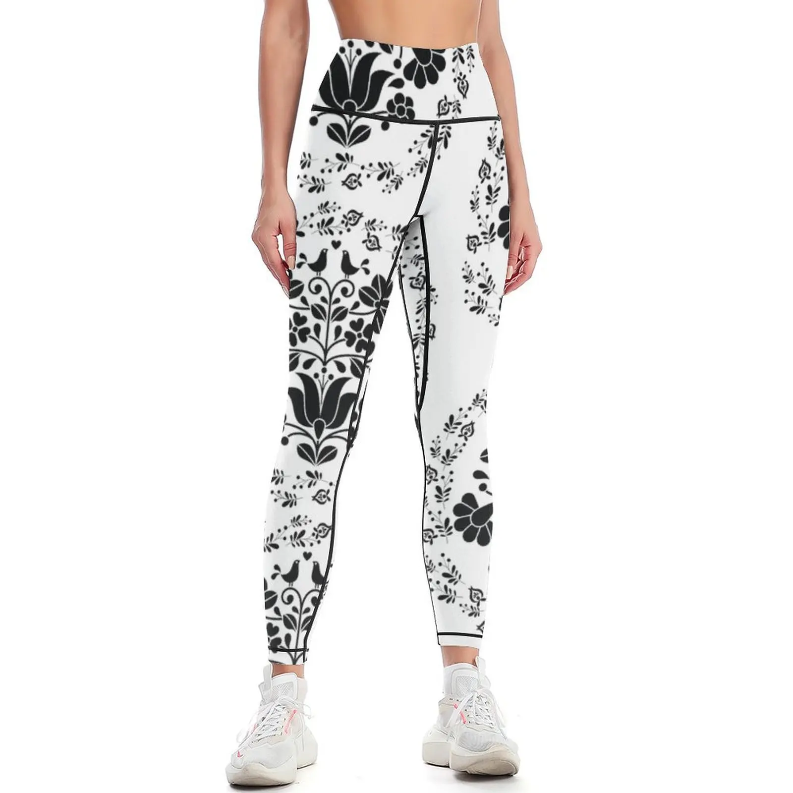 

Kalocsai folk art flowers in circle pattern Leggings Sports female for physical gym top Womens Leggings