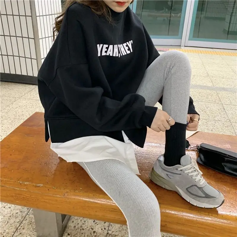 Fake Two Piece Pullovers Top for Women Plus Size Loose Patchwork Street Casual Hoodies Fashion Harajuku Clothing Spring Autumn