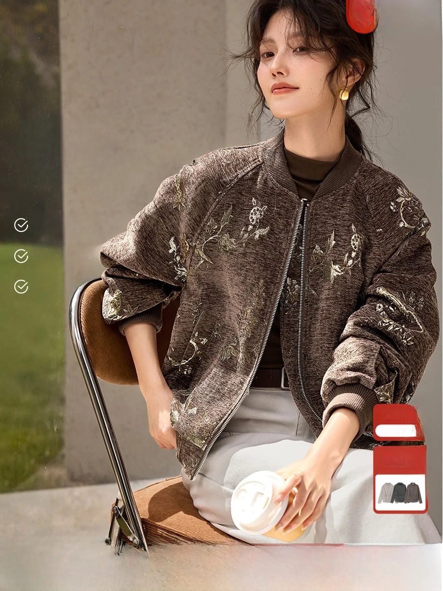 

XWI Neil Texture Sensation, вышитый бейсбольный джат, женский свободный топ для похудения, осень 2021, полиэфирное волокно, китайский сле