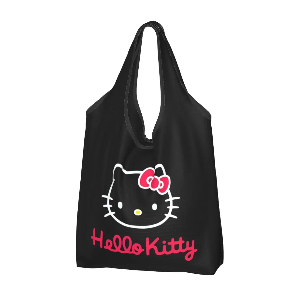 

Reusable Hello Kitty Grocery Bag Foldable Machine Washable Kawaii Cartoon Shopping Bags Large Eco Storage Bag Attached Pouch