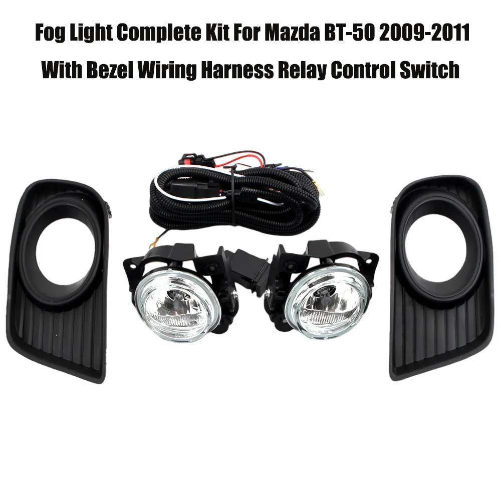 Fog Light Complete Kit For Mazda BT-50 2009-2011 Pickup Truck Halogen Fog Lamp With Bezel Wiring Harness Relay Control Switch
