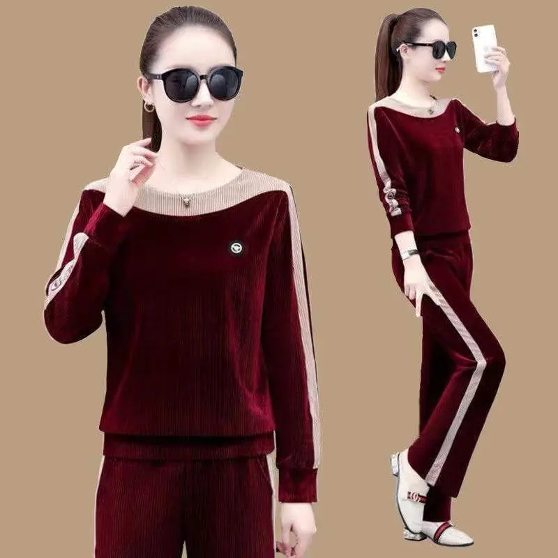 

Large Size Women's Gold Velvet Sports Set Casual Loose Fashionable Two-Piece Spring Autumn New Style Comfortable Stylish Outfit