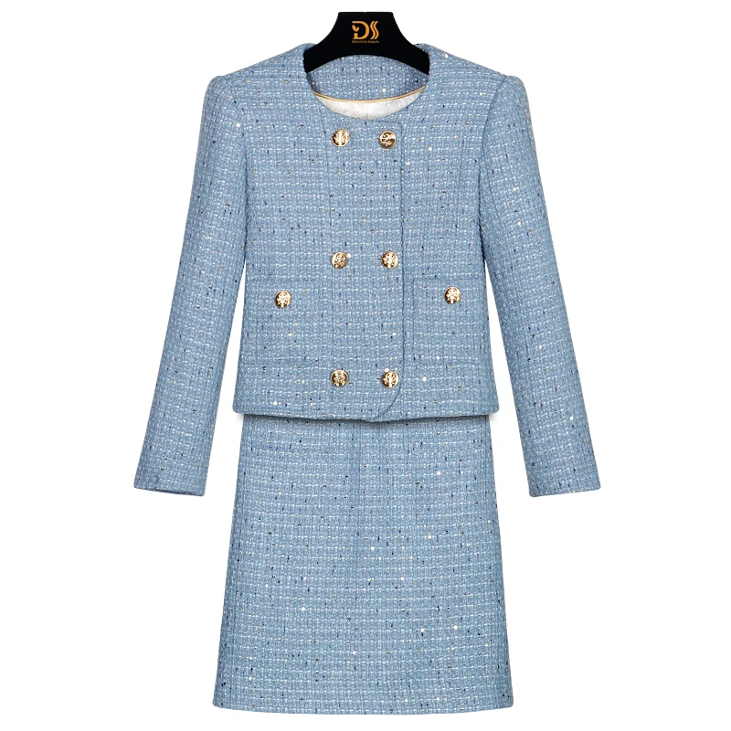 New Fashionable and Elegant Light Luxury Celebrity Heavy Industry Sequin Temperament Small Fragrance Jacket + Slim Skirt Suit