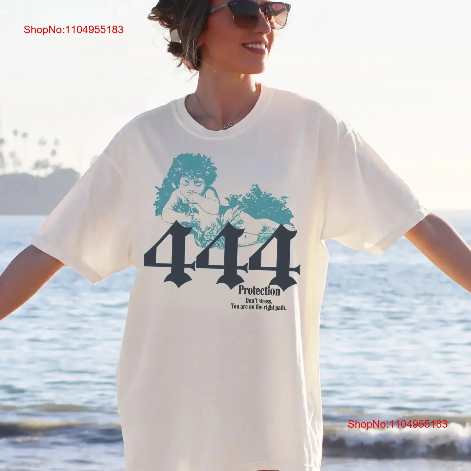 

444 Angel Numbers T Shirt Cute Cherub Vintage For Her Spirituality Lucky Number Oversized Aura vintage Washed graphic