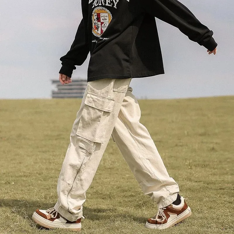 

Брюки мужские модные свободные широкие брюки High Street повседневные американские комбинезоны 2025 новые прямые брюки