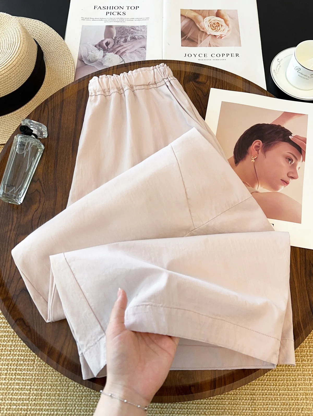 plus Size Casual Thin Women's Summer Pants High Waist Wide Leg Pants Pocket Detail Quick Dry Fashionable Versatile Slimming