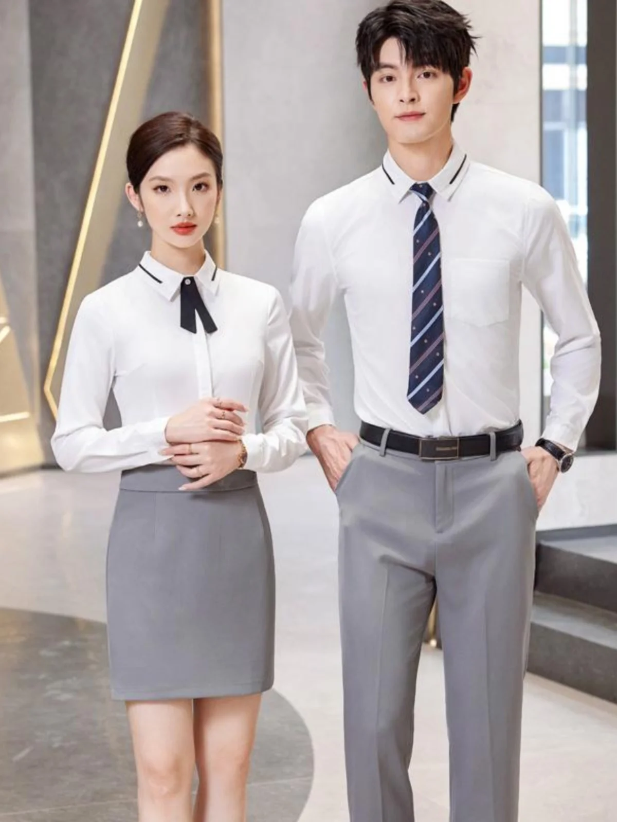 

Long Sve irt Hotel Front Desk Reception Jewelry Store Gold op Mens Womens Profional Clothing High End Club orm