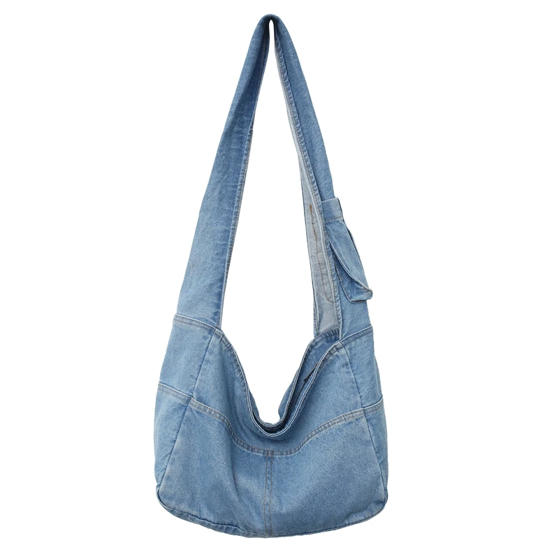 Sac à main en denim réutilisable pour femme, sac à bandoulière en toile pour femme, sac à provisions unisexe, sacs de voyage initiés, jeans,