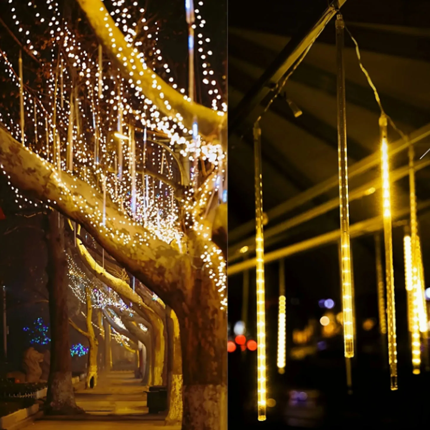 Solar Meteor Shower Lights Outdoor Meteor Lights 10Tubes Waterproof LED Falling Raindrop Christmas Halloween Fairy String Lights