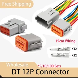 5/10/100 Sets Deutsch Type Connector Male Female Waterproof DT Connectors 12-Pin ,Sealable,12 Position,Dt04-12p Dt06-12s