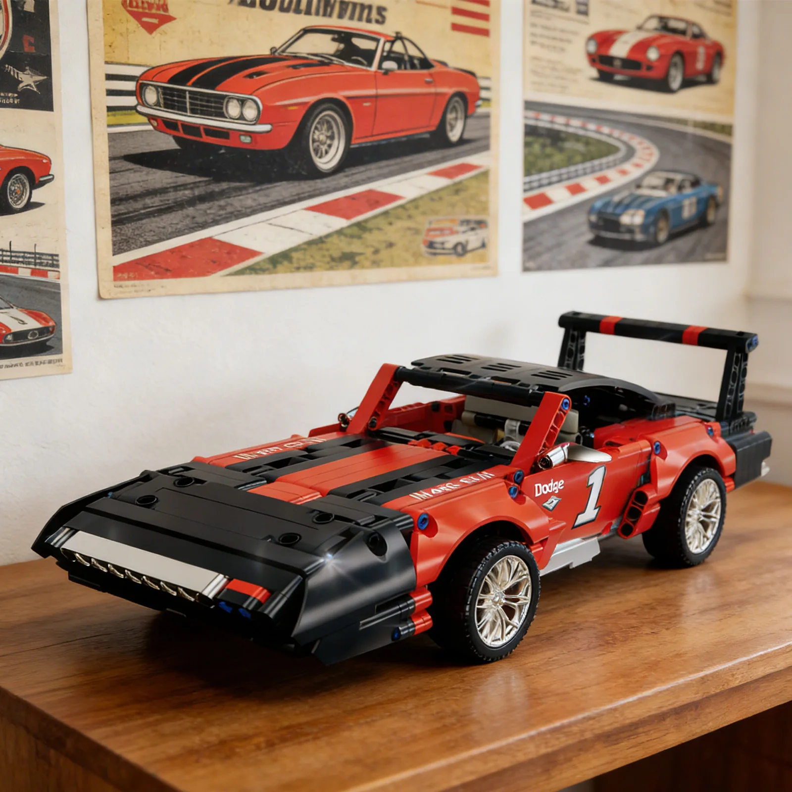

Red Plymouth Superbird Building Blocks Set,630PCSRacing Car Model, DIY Brick Toy for Car Enthusiasts & Adults, Collectible Gift