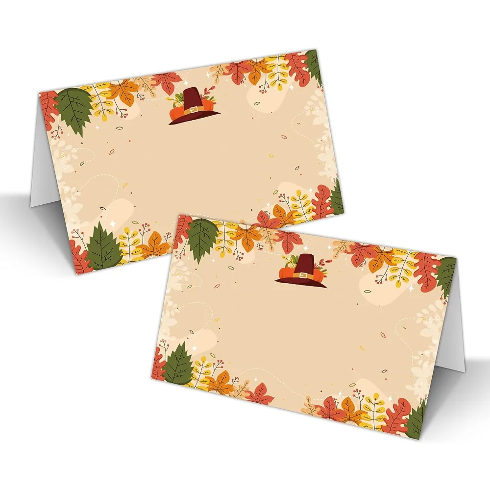 

Fall Thanksgiving Table Place Cards, Orange Pumpkin Blank Seating Place Card for Table, 25 Pack Buffet Food Tent Labels