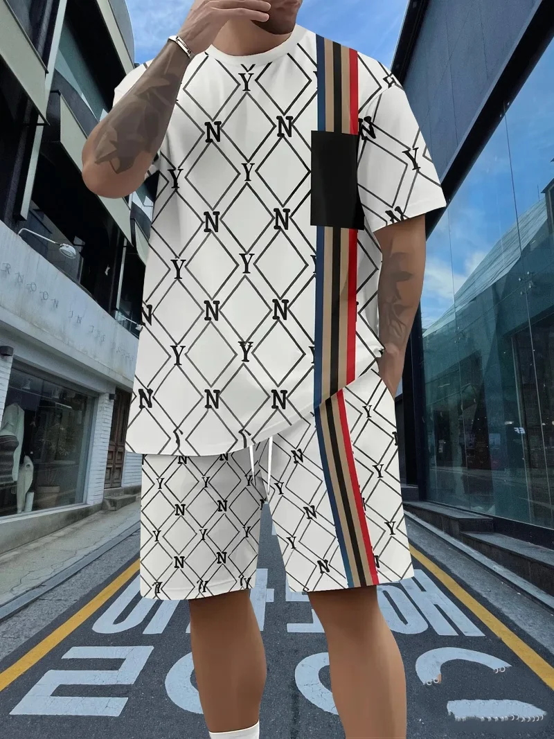 

Лето 2022, хит продаж, шорты с короткими рукавами и принтом для пляжного отдыха, комплект для взрослых, спортивный модный уличный повседневный мужской костюм