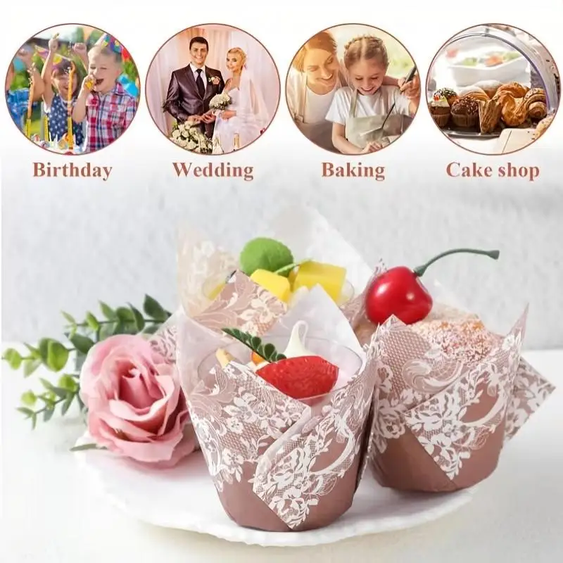 50pcs Tulip Muffin Cupcake Paper Cups Oilproof Cupcakes Liner Baking Muffin Box Cup Cake Decorating Tools Muffin Wrap Cases