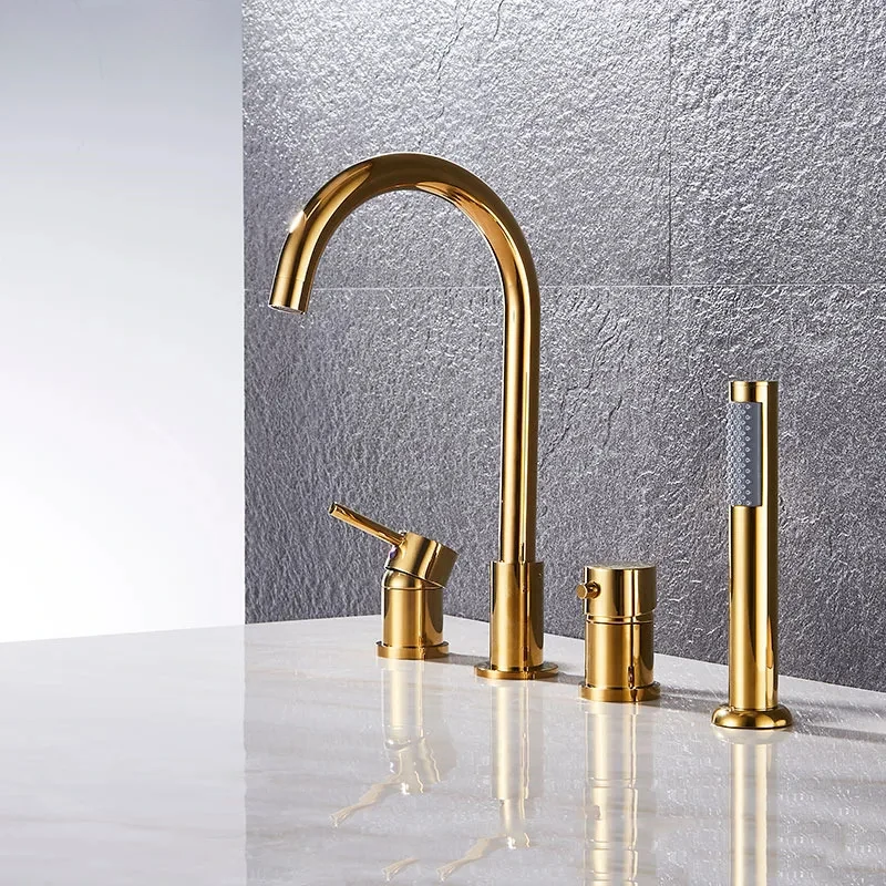 

Gold Bathtub mixer with brass hand shower double function black bath faucet deck mounted bath shower faucet MJ04118H