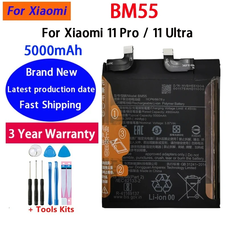 100% High Quality NEW 5000mAh BM55 Battery Mi11 pro For Xiaomi Mi 11 pro 11pro 11 Ultra Phone Batteries Bateria Batterij+Tools