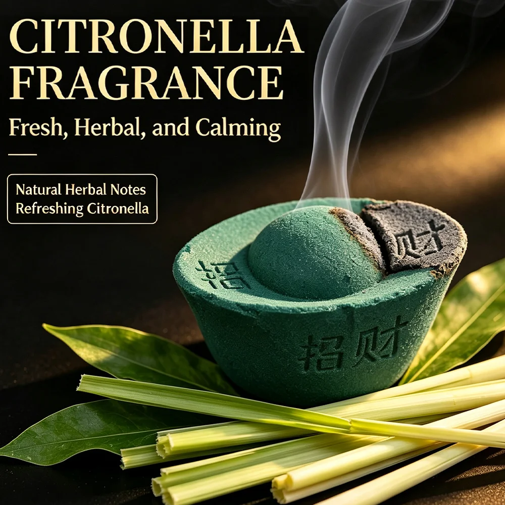 Citronella Flavored Large Gold Ingot-Shaped Incense, 2.5cm High, Wealth-Attracting Incense, Burns for about 50 Minutes, Made from Lemongrass Scent Powder, Soaked in Essential Oils, with a Rich and Dense Fragrance, a Companion for Meditation and Relaxation · Perfect for Holiday Parties and Celebrations
