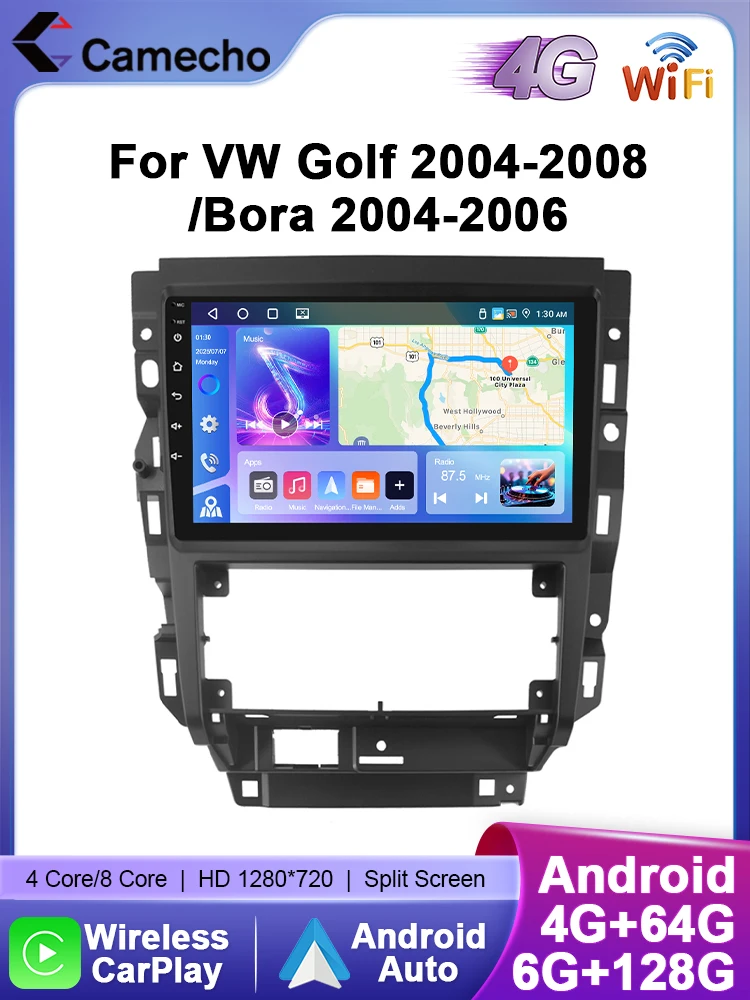 Camecho Autoradio Voor Volkswagen Golf 2004-2008/VW Bora 2004-2006 CarPlay Android Auto Multimedia Speler WIFI 4G GPS Stereo - afbeelding 2
