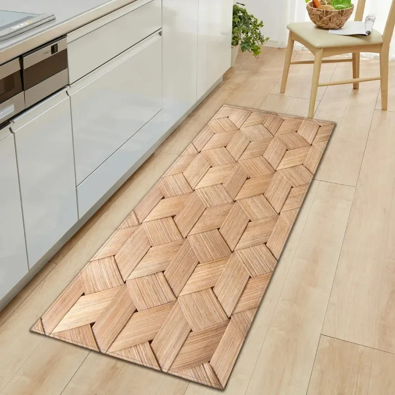 Kitchen Mat Bedroom Living Room Carpet Entrance Doormat Home Hallway Balcony Absorbent Floor Mat Wood Pattern Anti-Slip Long Rug