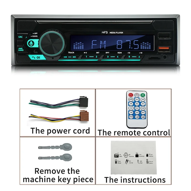 CABE-1Set 4Channel 45W Car Radio Car Bluetooth MP3 Player Multifunction Plug-In U Disk Car Radio With Multi-Color Function For C