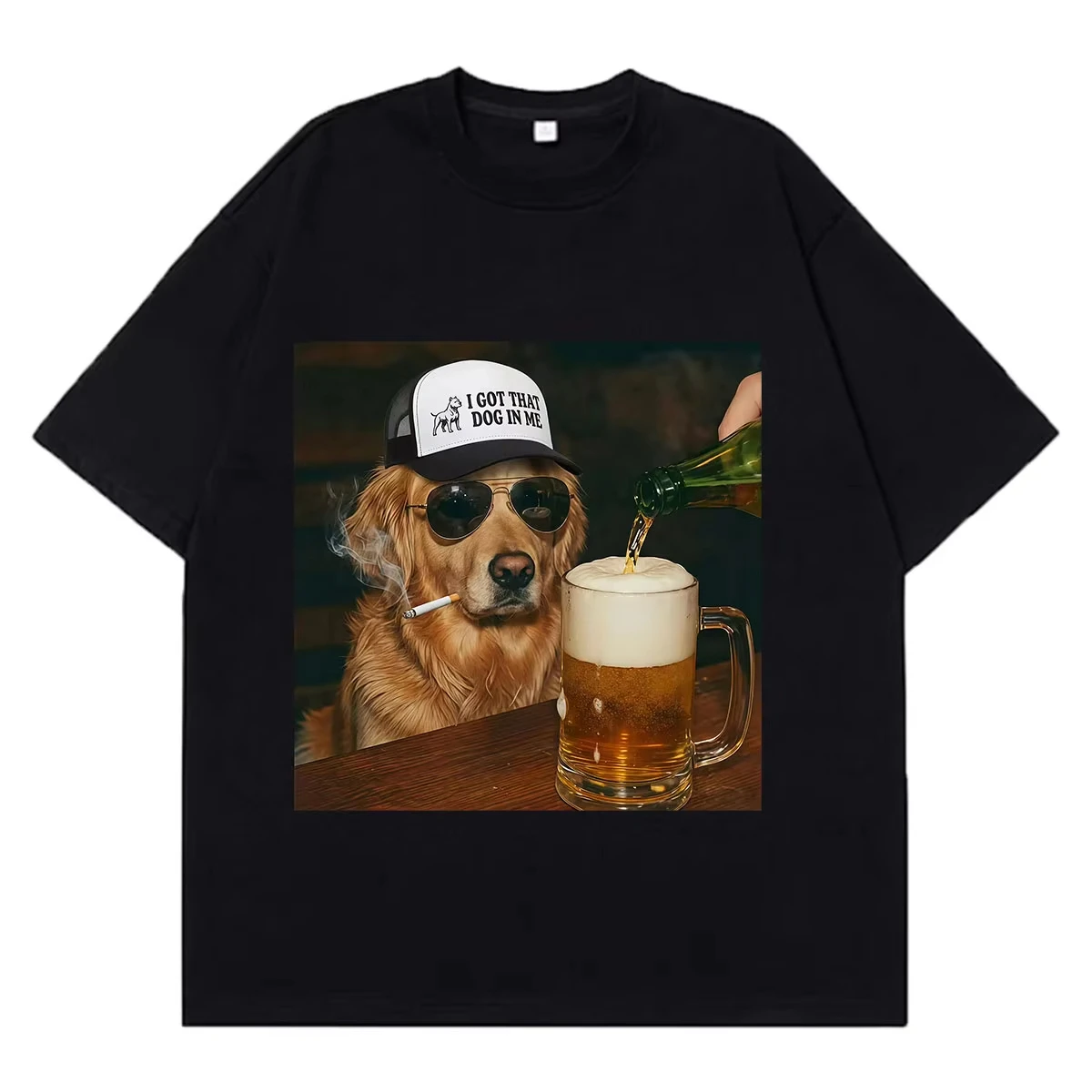 Drinking Beer Funny Dog Meme Graphic T-shirt Men Women Vintage Fashion T-shirt Summer Short-sleeved Loose Casual Cotton T-shirt