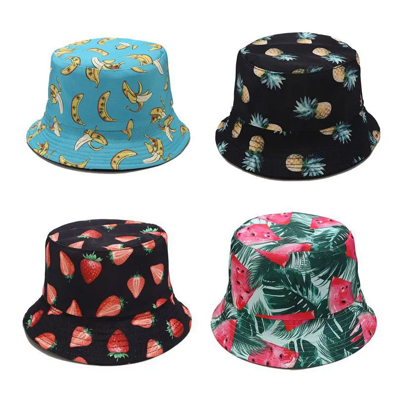 Cross-Border E-Commerce Amazon Hot Selling Fruit Pattern Bucket Men and Women Casual Sun Hat Summer Outdoor Cap