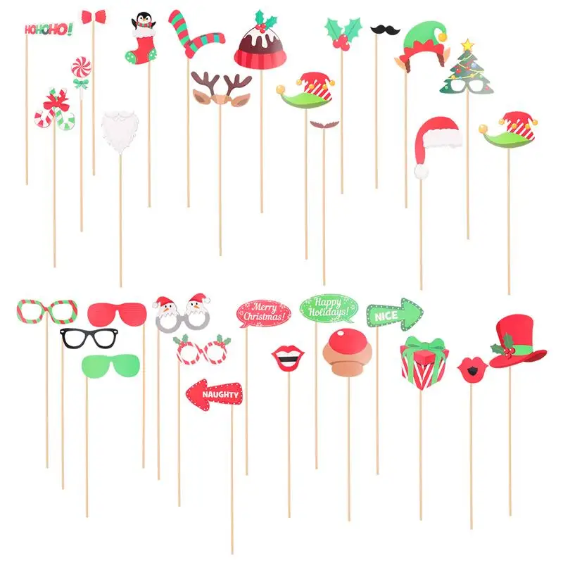 32 Pcs Christmas Photo Props for Decor Santa Picture Frame Party Booth Backdrops